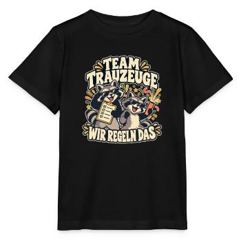 Team Trauzeuge – Wir regeln das – JGA Waschbär - Stanley/Stella Kinder T-Shirt MINI CREATOR  - Schwarz - Vorne - Mikhail (115cm)