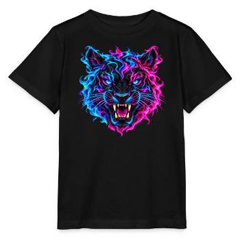 Elektrischer Neon-Tiger - Stanley/Stella Kinder T-Shirt MINI CREATOR  - Schwarz - Vorne - Mikhail (115cm)