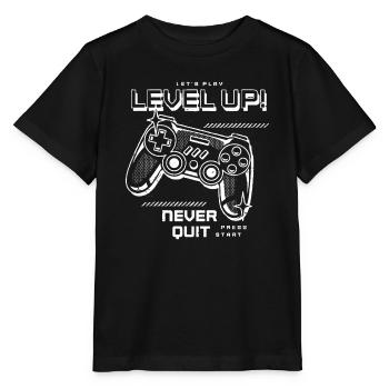 let's play level up never quit press start - Stanley/Stella Kinder T-Shirt MINI CREATOR  - Schwarz - Vorne - Mikhail (115cm)