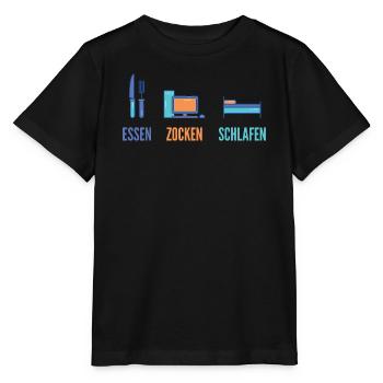 Essen Zocken Schlafen Gamer Spruch - Stanley/Stella Kinder T-Shirt MINI CREATOR  - Schwarz - Vorne - Mikhail (115cm)
