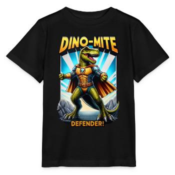Dino Mite Defender! Funny Cartoon Dinosaur - Stanley/Stella MINI CREATOR Kids’ T-Shirt - black - Front - Mikhail (115cm)