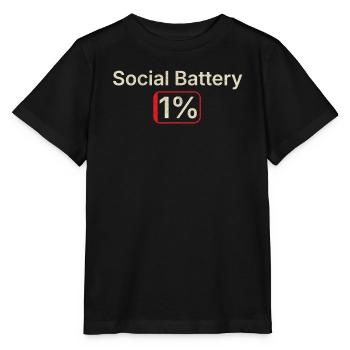 Social Battery 1% Funny Introvert Gift - Stanley/Stella MINI CREATOR Kids’ T-Shirt - black - Front - Mikhail (115cm)