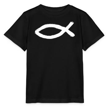 Jesus Fish White Ichthys Fish Jesus - Stanley/Stella MINI CREATOR Kids’ T-Shirt - black - Front - Mikhail (115cm)