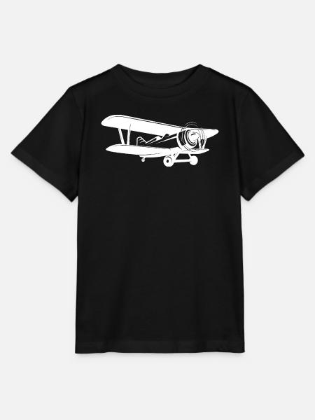 Doppeldecker Pilot Retro Minimalistisch - Stanley/Stella Kinder T-Shirt MINI CREATOR  - Schwarz