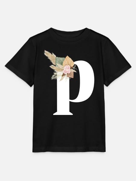 Buchstabe P blumig - Stanley/Stella Kinder T-Shirt MINI CREATOR  - Schwarz
