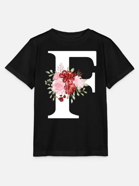 Roter Blumenbuchstabe F - Stanley/Stella Kinder T-Shirt MINI CREATOR  - Schwarz