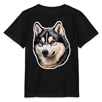 Tête de husky de Sibérie - T-shirt bio MINI CREATOR Stanley/Stella Enfant - noir - Devant - Mikhail (115cm)