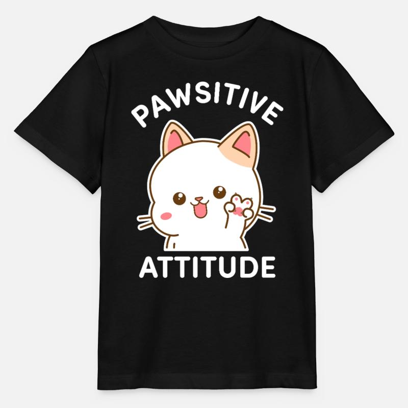 Pawsitive Attitude - Chat faisant le signe V - T-shirt bio MINI CREATOR Stanley/Stella Enfant - noir