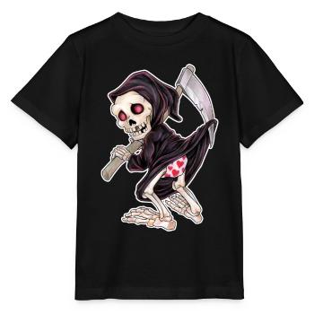Lustiger Grim Reaper Tod mit Herz Höschen - Stanley/Stella Kinder T-Shirt MINI CREATOR  - Schwarz - Vorne - Mikhail (115cm)