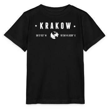 Krakauer GPS-Koordinaten Globustypografie Weiß - Stanley/Stella Kinder T-Shirt MINI CREATOR  - Schwarz - Vorne - Mikhail (115cm)