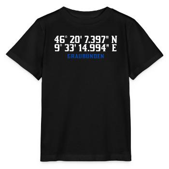 Graubünden Koordinaten Karte - Stanley/Stella Kinder T-Shirt MINI CREATOR  - Schwarz - Vorne - Mikhail (115cm)