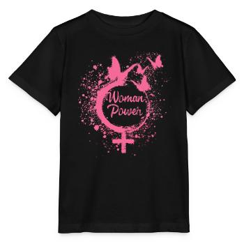 Woman Power,Freedom,Butterflies,Women,Pink - Stanley/Stella MINI CREATOR Kids’ T-Shirt - black - Front - Mikhail (115cm)