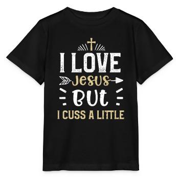 I Love Jesus But I Cuss A Little - Stanley/Stella Kinder T-Shirt MINI CREATOR  - Schwarz - Vorne - Mikhail (115cm)