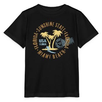 Miami Beach, Floride, palmiers, surf, timbre surfeur - T-shirt bio MINI CREATOR Stanley/Stella Enfant - noir - Devant - Mikhail (115cm)