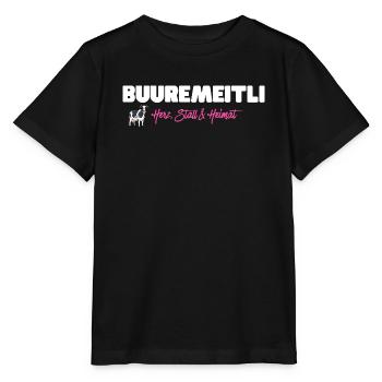 Buuremeitli Heart Stable Home - for Swiss women - Stanley/Stella MINI CREATOR Kids’ T-Shirt - black - Front - Mikhail (115cm)