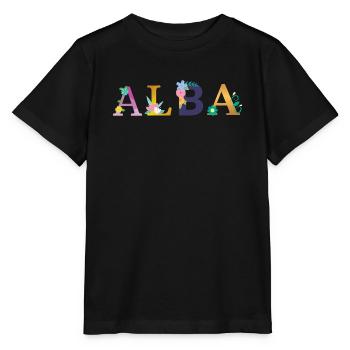 Nom de l’ALBA décoré de fleurs - T-shirt bio MINI CREATOR Stanley/Stella Enfant - noir - Devant - Mikhail (115cm)