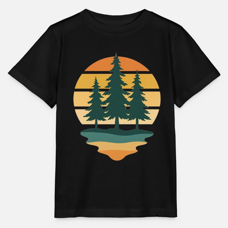 Coucher de soleil rétro à feuilles persistantes dans une nature sauvage - T-shirt bio MINI CREATOR Stanley/Stella Enfant - noir