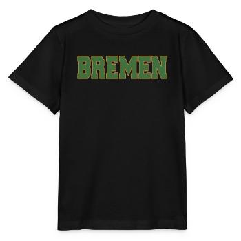 Lettrage en bloc de Brême vert et or - T-shirt bio MINI CREATOR Stanley/Stella Enfant - noir - Devant - Mikhail (115cm)