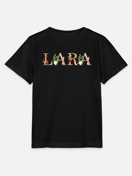 LARA Namenskunst mit gestickten Blumen - Stanley/Stella Kinder T-Shirt MINI CREATOR - Schwarz
