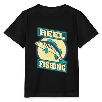 Pêche, poisson, truite, lac lac, bobine, appât, animal - T-shirt bio MINI CREATOR Stanley/Stella Enfant - noir - Devant - Mikhail (115cm)