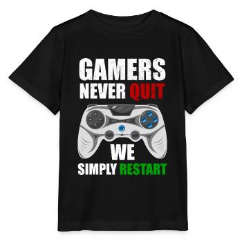 Gamers never give up, they just restart nerd - Stanley/Stella MINI CREATOR Kids’ T-Shirt - black - Front - Mikhail (115cm)