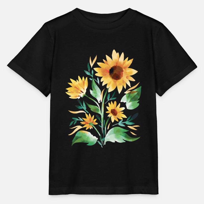 Tournesols peints à la main - T-shirt bio MINI CREATOR Stanley/Stella Enfant - noir