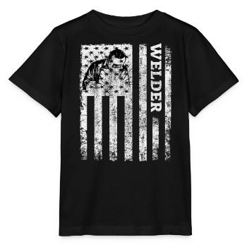 Amerikanische Flagge Schweißschweißmaschinenbau - Stanley/Stella Kinder T-Shirt MINI CREATOR  - Schwarz - Vorne - Mikhail (115cm)