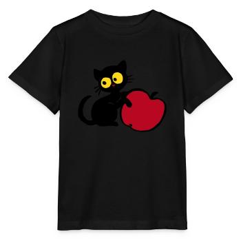 Chaton avec pomme - T-shirt bio MINI CREATOR Stanley/Stella Enfant - noir - Devant - Mikhail (115cm)