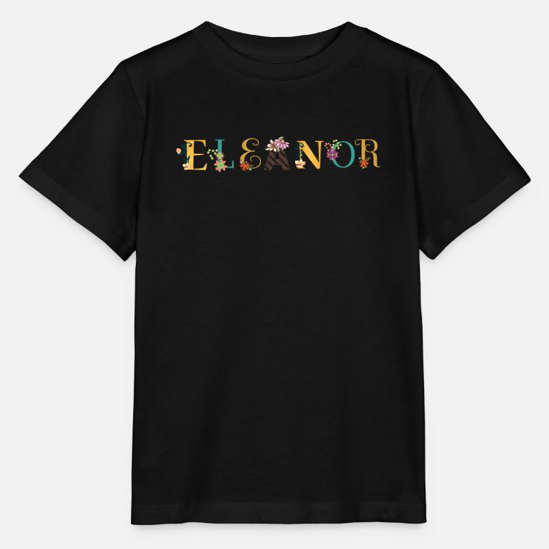 Art du nom ELEANOR avec des fleurs brodées - T-shirt bio MINI CREATOR Stanley/Stella Enfant - noir