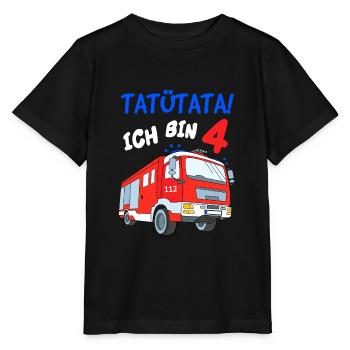 Tatütata Ich bin 4 Jahre Feuerwehr 4. Geburtstag - Stanley/Stella Kinder T-Shirt MINI CREATOR  - Schwarz - Vorne - Mikhail (115cm)