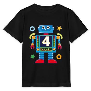 Kleiner Roboter 4. Geburtstag - Stanley/Stella Kinder T-Shirt MINI CREATOR  - Schwarz - Vorne - Mikhail (115cm)