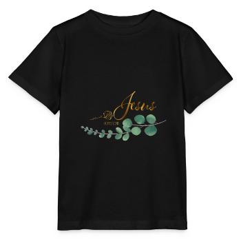 beloved font with rose eucalyptus Jesus - Stanley/Stella MINI CREATOR Kids’ T-Shirt - black - Front - Mikhail (115cm)