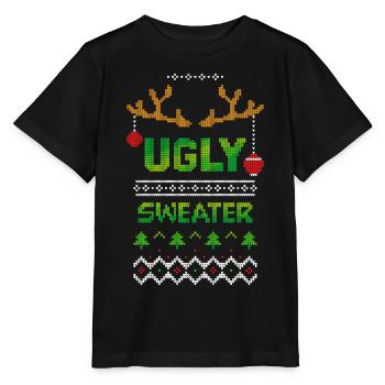 Ugly Christmas Sweater Christmas - Stanley/Stella MINI CREATOR Kids’ T-Shirt - black - Front - Mikhail (115cm)