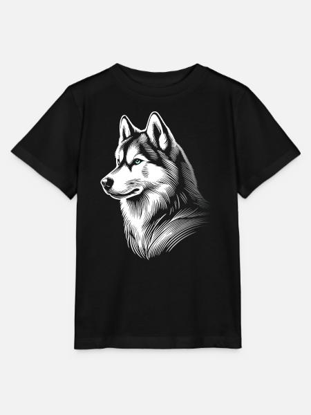 Huskykopf, schwarz-weiß, Hundeschlitten - Stanley/Stella Kinder T-Shirt MINI CREATOR - Schwarz