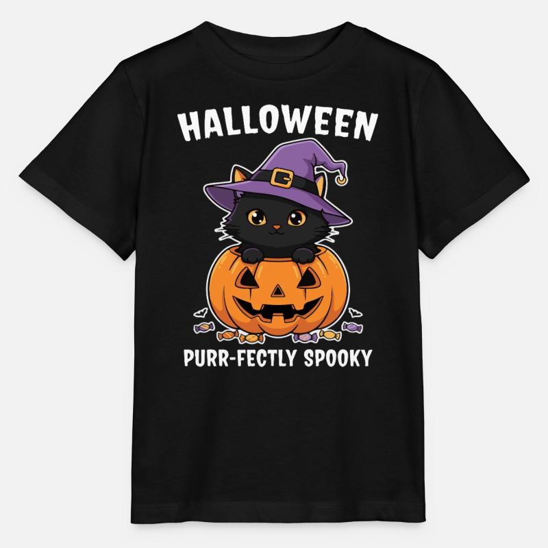 Halloween Kitten and Jack-O-Lantern - Stanley/Stella MINI CREATOR Kids’ T-Shirt - black