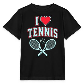 I Love Tennis Shirt, Cool Tennis Fan Style - Stanley/Stella Kinder T-Shirt MINI CREATOR  - Schwarz - Vorne - Mikhail (115cm)