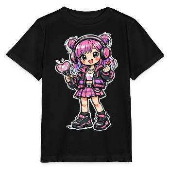 Kawaii Anime Mädchen mit Kopfhörer - Stanley/Stella Kinder T-Shirt MINI CREATOR  - Schwarz - Vorne - Mikhail (115cm)