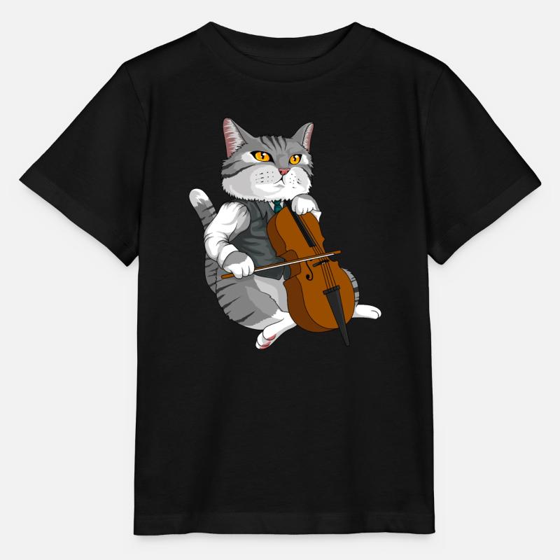 Cat joue du violoncelle violon instrument de musique - T-shirt bio MINI CREATOR Stanley/Stella Enfant - noir