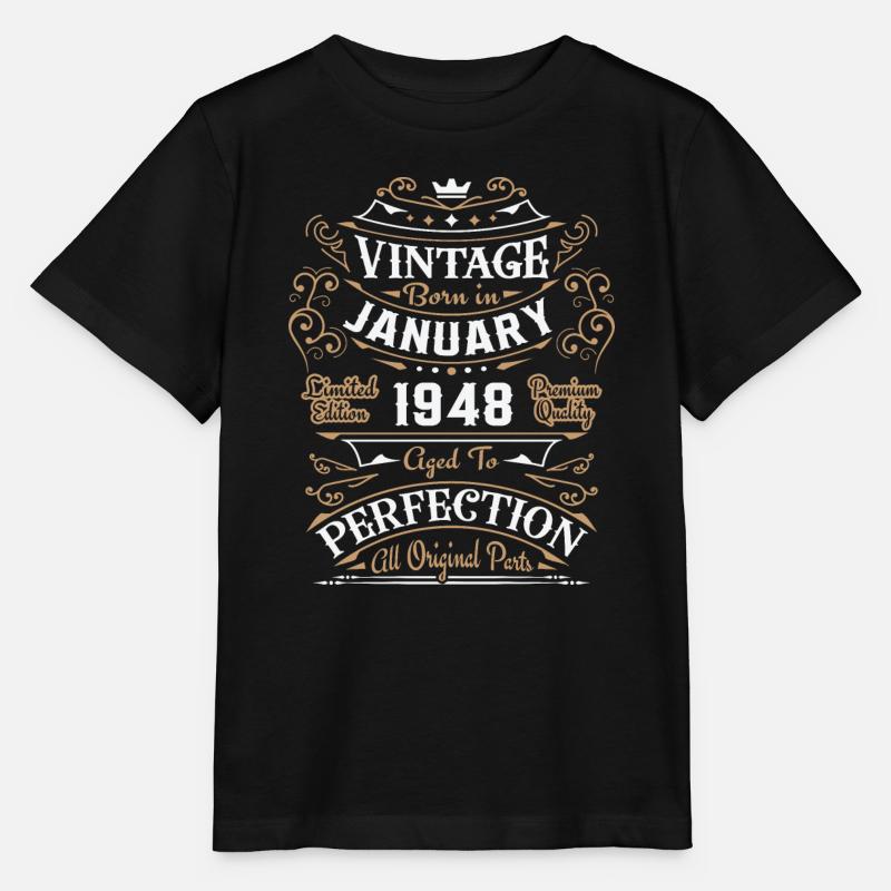 Vintage Janvier 1948, Rétro Cadeau D'anniversaire - T-shirt bio MINI CREATOR Stanley/Stella Enfant - noir