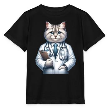 Cute Cat Doctor - Stanley/Stella MINI CREATOR Kids’ T-Shirt - black - Front - Mikhail (115cm)