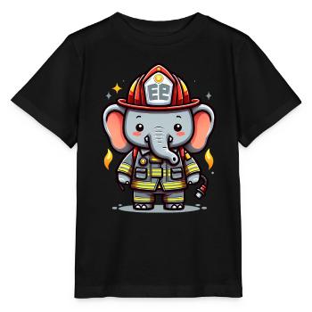 Cute Elephant Firefighter - Stanley/Stella MINI CREATOR Kids’ T-Shirt - black - Front - Mikhail (115cm)