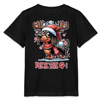Deck the Paws, Festive Dachshund in Reindeer - Stanley/Stella MINI CREATOR Kids’ T-Shirt - black - Front - Mikhail (115cm)