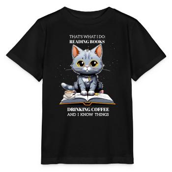 Chat Intello et Café - Stanley/Stella MINI CREATOR Kids’ T-Shirt - black - Front - Mikhail (115cm)