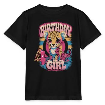 4th Birthday Leopard Girl - Stanley/Stella MINI CREATOR Kids’ T-Shirt - black - Front - Mikhail (115cm)