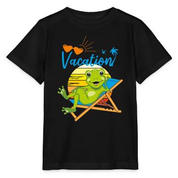 Happy little frog se détend sur la chaise longue - T-shirt bio MINI CREATOR Stanley/Stella Enfant - noir - Devant - Mikhail (115cm)