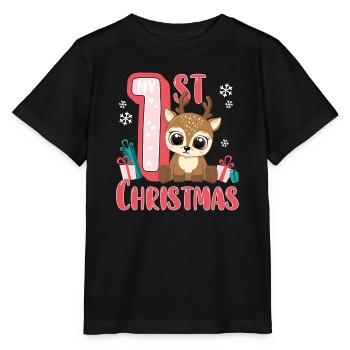My First Christmas - Baby Reindeer Gift - Stanley/Stella MINI CREATOR Kids’ T-Shirt - black - Front - Mikhail (115cm)