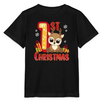 My First Christmas - Baby Reindeer Gift - Stanley/Stella MINI CREATOR Kids’ T-Shirt - black - Front - Mikhail (115cm)
