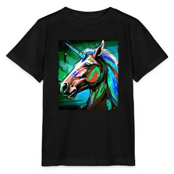 Einhorn Porträt - Stanley/Stella Kinder T-Shirt MINI CREATOR  - Schwarz - Vorne - Mikhail (115cm)