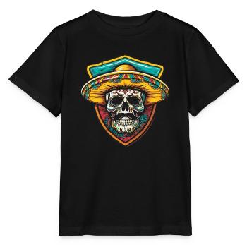 Squelette mexicain Sombrero - T-shirt bio MINI CREATOR Stanley/Stella Enfant - noir - Devant - Mikhail (115cm)