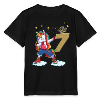 Einhorn Geburtstag 7 Jahre alt Original Mädchen Geschenk - Stanley/Stella Kinder T-Shirt MINI CREATOR  - Schwarz - Vorne - Mikhail (115cm)